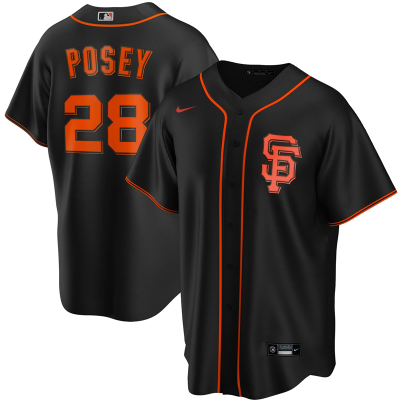 2020 MLB Men San Francisco Giants #28 Buster Posey Nike Black Alternate 2020 Replica Player Jersey 1